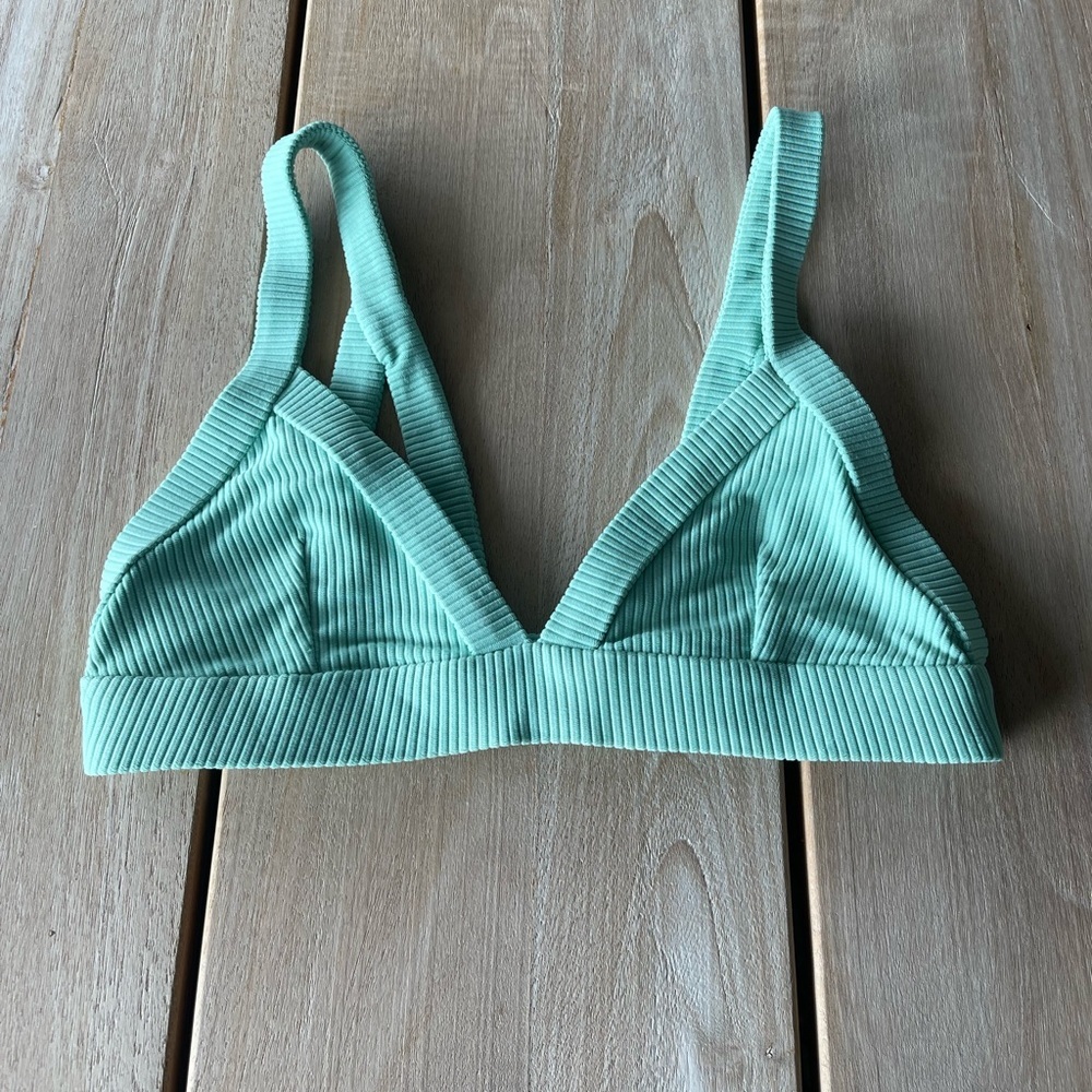 Indah Mint Ribbed Triangle Bikini Top
